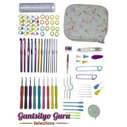 Crochet Hook Set and Accessories With Floral Case D