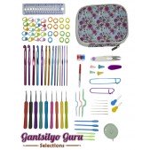 Crochet Hook Set and Accessories With Floral Case E