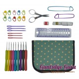 Crochet Hook Set and Accessories With Green Case